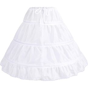 ABAFIP Girls 3 Hoops Petticoat Underskirt Crinoline Skirt Slips Drawstring Hoop Skirt for Wedding Evening Gown