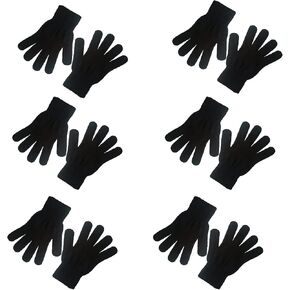 6 Pairs Winter Magic Gloves for Women Teens Cold Weather Thermal Warm Stretchy Gloves Black Knit Gloves for Running Driving Hiking