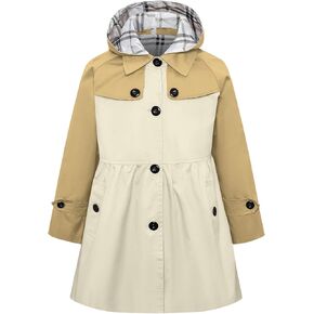 Betusline Girl's Hooded Trench Coat Single Breasted Dress Outerwear, 2-14 Years