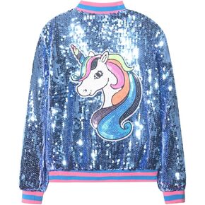 WELAKEN Unicorn Sequin Jacket for Girls Kids Toddler Sparkle Zipper Bomber Jacket with Pockets in Kuwait
