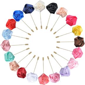 20Pcs Multicolor Rose Flower Men's Lapel Pins Cloth Art Floral Gold Lapel Pin for Men Fashion Jewelry Boutonniere Wedding Party Groom Accessories