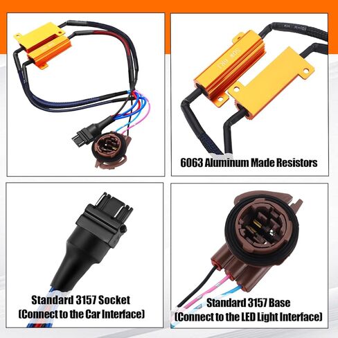 4 قطع 3157 مجموعة مقاومات LED 50 وات 6 أوم مجموعة مقاومة الوميض لإصلاح إشارة LED ضوء الضجيج فلاش/رمز الخطأ LED المقاوم بدوره إشارة ملحقات السيارة العالمية لمصابيح LED الأمامية in Kuwait