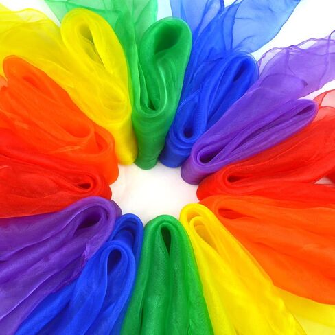 12pcs Square Juggling Silk Dance Scarves Magic Tricks Performance Props Accessories Movement Scarves Rhythm Band Scarf 24 by 24 Inches 6 Colors in Saudi Arabia