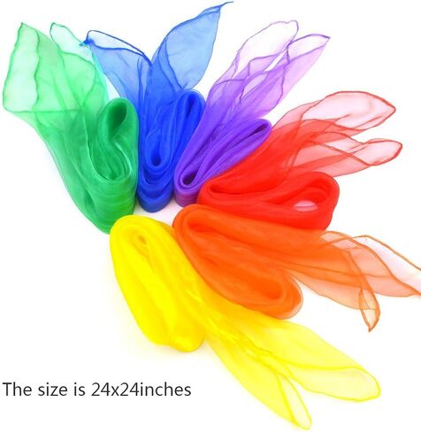12pcs Square Juggling Silk Dance Scarves Magic Tricks Performance Props Accessories Movement Scarves Rhythm Band Scarf 24 by 24 Inches 6 Colors in Saudi Arabia