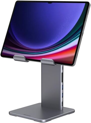 حامل iPad مغناطيسي Qwiizlab مع موزع USB C لجهاز iPad Pro 12.9 بوصة الجيل الثالث/الرابع/الخامس/السادس، دوران 360 درجة، إمالة 80 درجة، قارئات البطاقات، 4K@60 هرتز HDMI، 5 جيجابت في الثانية USB، 60 وات PD، صوت 3.5 مم (مساحة) رمادي) in Kuwait