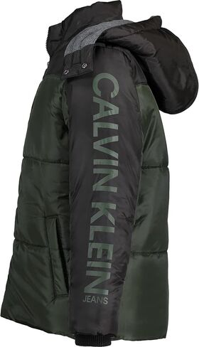 Calvin Klein Boys' Heavy Weight Hooded Legacy Bubble Jacket with Polar Fleece Lining in Saudi Arabia