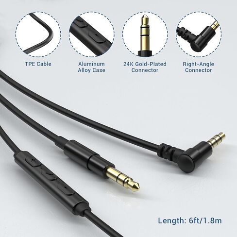 كابل بديل لسماعات الرأس Cubilux بزاوية يمين 3.5 مم إلى 3.5 مم مع ميكروفون متوافق مع Sony WH-1000XM5/4/3/2 WH-XB910N/900N WH-CH910N/710N MDR-XB950BT/B1/N1، Beats Solo 3/2 Studio 3/2، 4 قدم in Kuwait
