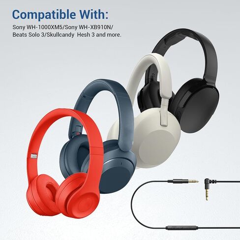 كابل بديل لسماعات الرأس Cubilux بزاوية يمين 3.5 مم إلى 3.5 مم مع ميكروفون متوافق مع Sony WH-1000XM5/4/3/2 WH-XB910N/900N WH-CH910N/710N MDR-XB950BT/B1/N1، Beats Solo 3/2 Studio 3/2، 4 قدم in Kuwait