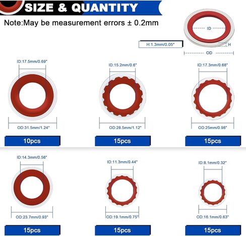 85PCS A/C Compressor Bonded Seal Washers Assortment Kit, 6 Sizes Air Conditioning Compressor Port Gasket Repairs Universal Automotive Self-Centered Washers (ID: 8mm-17.5mm) in Saudi Arabia