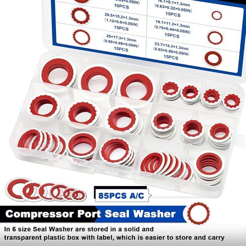 85PCS A/C Compressor Bonded Seal Washers Assortment Kit, 6 Sizes Air Conditioning Compressor Port Gasket Repairs Universal Automotive Self-Centered Washers (ID: 8mm-17.5mm) in Saudi Arabia