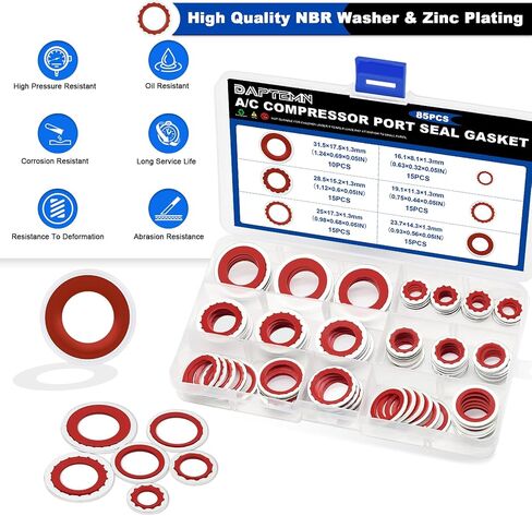 85PCS A/C Compressor Bonded Seal Washers Assortment Kit, 6 Sizes Air Conditioning Compressor Port Gasket Repairs Universal Automotive Self-Centered Washers (ID: 8mm-17.5mm) in Saudi Arabia