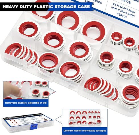 85PCS A/C Compressor Bonded Seal Washers Assortment Kit, 6 Sizes Air Conditioning Compressor Port Gasket Repairs Universal Automotive Self-Centered Washers (ID: 8mm-17.5mm) in Saudi Arabia