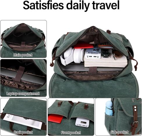 Mens Messenger Bag 15.6 Inch Vintage Waxed Canvas Genuine Leather Briefcase Leather Computer Laptop Bag Rugged Satchel Shoulder Bag Gray in Saudi Arabia