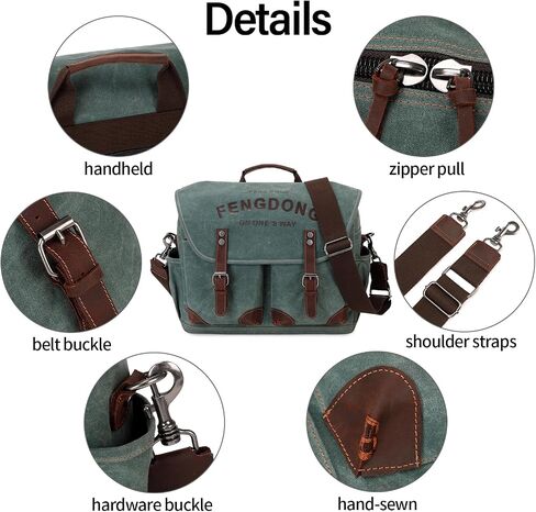 Mens Messenger Bag 15.6 Inch Vintage Waxed Canvas Genuine Leather Briefcase Leather Computer Laptop Bag Rugged Satchel Shoulder Bag Gray in Saudi Arabia