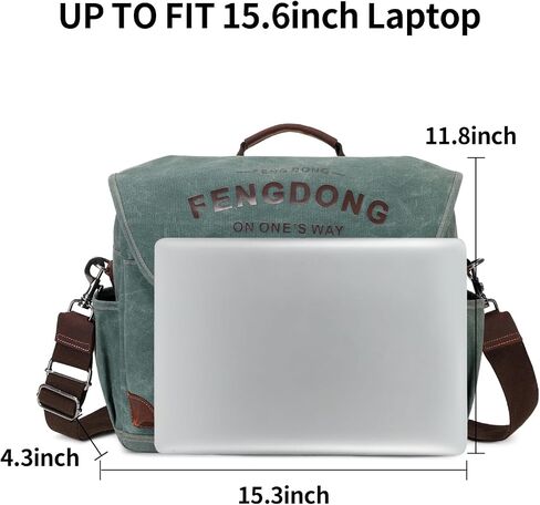 Mens Messenger Bag 15.6 Inch Vintage Waxed Canvas Genuine Leather Briefcase Leather Computer Laptop Bag Rugged Satchel Shoulder Bag Gray in Saudi Arabia