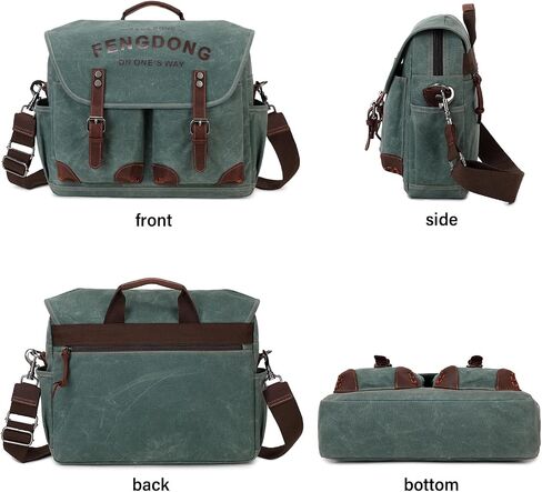 Mens Messenger Bag 15.6 Inch Vintage Waxed Canvas Genuine Leather Briefcase Leather Computer Laptop Bag Rugged Satchel Shoulder Bag Gray in Saudi Arabia