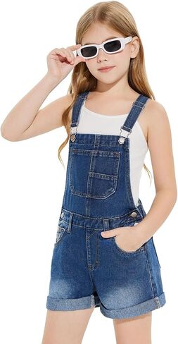 Haloumoning Girls Denim Overalls Kids Summer Sleeveless Rompers Overall Shorts 5-14 Years in Saudi Arabia