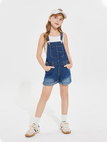 Haloumoning Girls Denim Overalls Kids Summer Sleeveless Rompers Overall Shorts 5-14 Years in Saudi Arabia