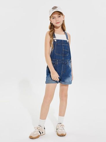 Haloumoning Girls Denim Overalls Kids Summer Sleeveless Rompers Overall Shorts 5-14 Years in Saudi Arabia