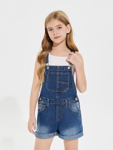 Haloumoning Girls Denim Overalls Kids Summer Sleeveless Rompers Overall Shorts 5-14 Years in Saudi Arabia