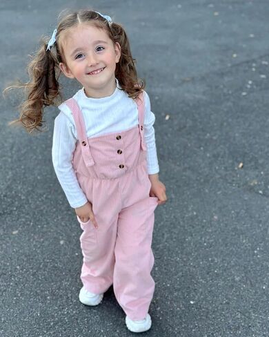 HINTINA Toddler Girl Cloth Long Sleeve Tee Corduroy Button Down Pinafore Overall Jumpsuit 2 Pieces Outfits in Saudi Arabia