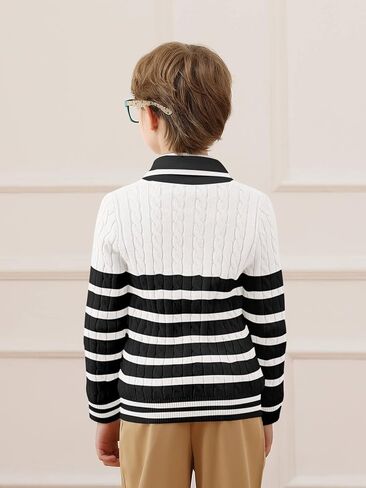 Haloumoning Boys Cardigan Striped Cable Knit Sweater Kids Casual Long Sleeve Shawl Collar Fall Clothes 4-14Y in Kuwait
