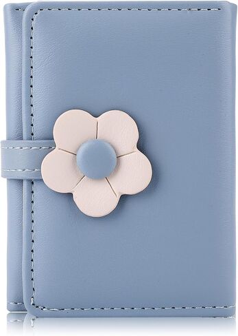 Cute Wallet for Girls Blue Wallet PU Leather Tri-folded Small Wallet Flower Wallet Cash Pocket Flowers Print Card Holder Coin Purse with ID Window Fashion Aesthetic Wallet for Teen Girls Women in Saudi Arabia