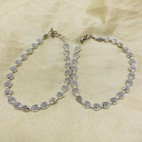 ANDYWARS FASHION Ethnic Pearl Oxidized Silver Anklets for Women and Girls, Pearl Payal, Ankel, Affordable Anklets, Body Jewelry, Trending Anklets, Indian Jewelry Anklets in Saudi Arabia