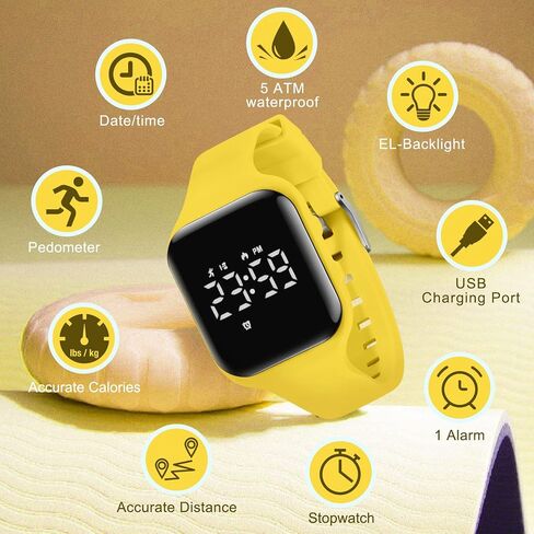 Kids Watch Digital Watch for 5-12 Years Old Boys Girls, Kids Fitness Tracker Watch with Alarm Clock, Stopwatch, Step Counter Sports Watch, No App Waterproof Watch for Kids Teens Gifts in Kuwait