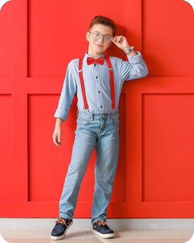 Umo Lorenzo Kids Suspender and Bowtie Sets - Adjustable Y Shape Suspenders for Boys Ages 4-12 in Saudi Arabia