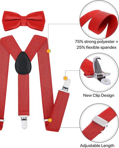 Umo Lorenzo Kids Suspender and Bowtie Sets - Adjustable Y Shape Suspenders for Boys Ages 4-12 in Saudi Arabia