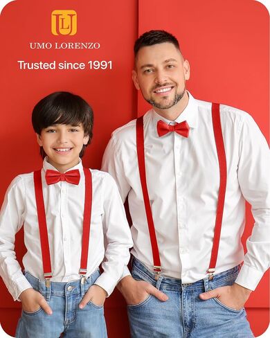 Umo Lorenzo Kids Suspender and Bowtie Sets - Adjustable Y Shape Suspenders for Boys Ages 4-12 in Saudi Arabia