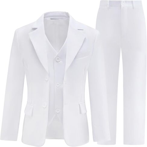 Boys' 3 Piece Suit Set with Suit Jacket, Vest, Pants, Formal Tuxedos Slim Fit Ring Bearer Outfit Size 2-20 in Kuwait