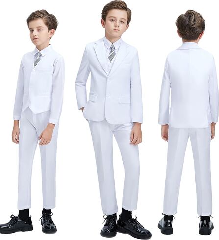 Boys' 3 Piece Suit Set with Suit Jacket, Vest, Pants, Formal Tuxedos Slim Fit Ring Bearer Outfit Size 2-20 in Kuwait