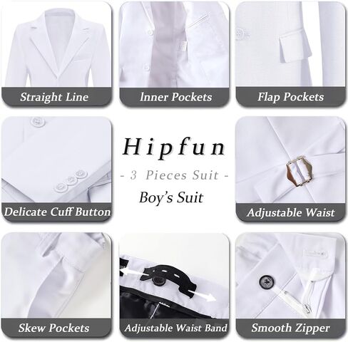 Boys' 3 Piece Suit Set with Suit Jacket, Vest, Pants, Formal Tuxedos Slim Fit Ring Bearer Outfit Size 2-20 in Kuwait