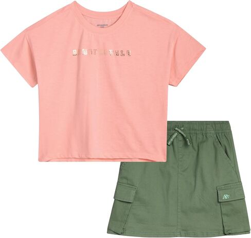 AEROPOSTALE Girls' Skort Set - 2 Piece Jersey Graphic Tee and Twill Cargo Scooter Skorts - Summer Outfit for Girls (7-16) in Saudi Arabia