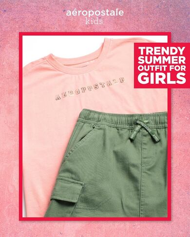 AEROPOSTALE Girls' Skort Set - 2 Piece Jersey Graphic Tee and Twill Cargo Scooter Skorts - Summer Outfit for Girls (7-16) in Saudi Arabia