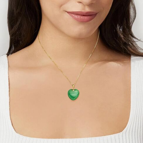 Canaria Jade Heart Pendant Necklace in 10kt Yellow Gold. 20 inches in Kuwait