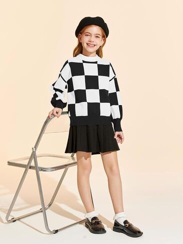 Girls Sweaters Kids Fashion Plaid Mock Neck Pullover Sweater Tops 5-14 Years in Saudi Arabia