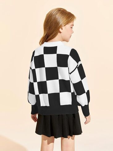Girls Sweaters Kids Fashion Plaid Mock Neck Pullover Sweater Tops 5-14 Years in Saudi Arabia