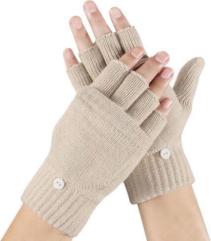 Achiou Winter Fingerless Gloves for Men Women, Convertible Warm Half Finger Mitten Gloves Flip Top, Knitted Clamshell Gloves in Saudi Arabia