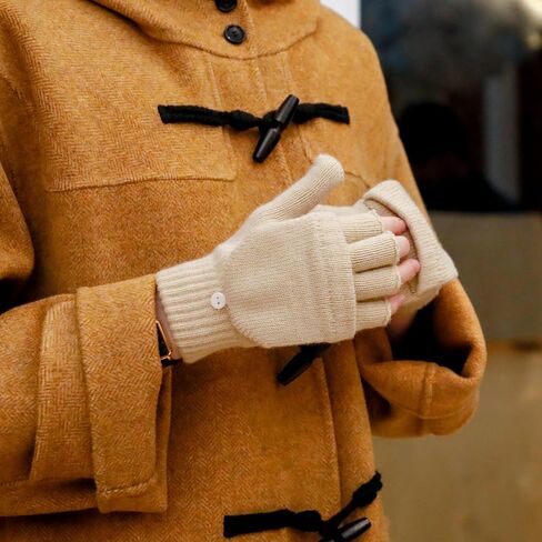 Achiou Winter Fingerless Gloves for Men Women, Convertible Warm Half Finger Mitten Gloves Flip Top, Knitted Clamshell Gloves in Saudi Arabia
