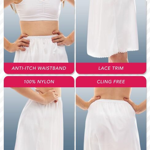 Girl's Half Slip Underdress, Non-cling, Silky Nylon Material, White or Black, Comfortable Covered Waistband and Lace Hemline in Saudi Arabia