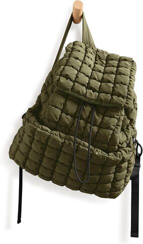 ODODOS Quilted Backpack for Women Lightweight Puffer Hiker Pack Drawstring Padding Travel Gym Bag, Avocado in Saudi Arabia