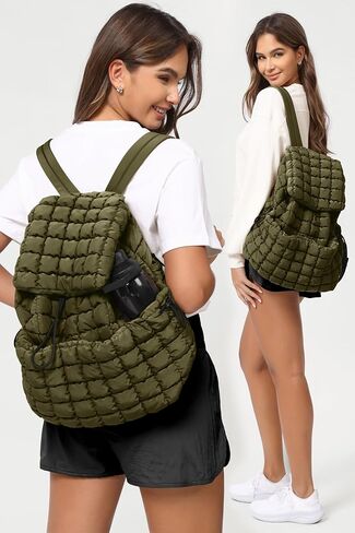 ODODOS Quilted Backpack for Women Lightweight Puffer Hiker Pack Drawstring Padding Travel Gym Bag, Avocado in Saudi Arabia