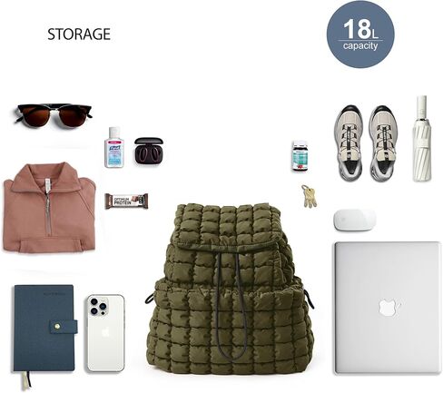 ODODOS Quilted Backpack for Women Lightweight Puffer Hiker Pack Drawstring Padding Travel Gym Bag, Avocado in Saudi Arabia