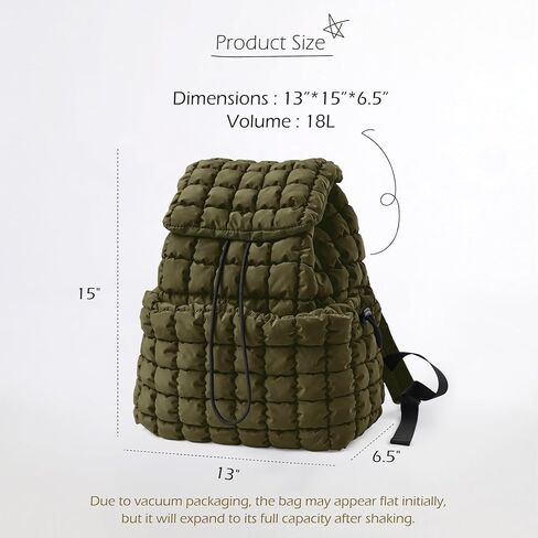 ODODOS Quilted Backpack for Women Lightweight Puffer Hiker Pack Drawstring Padding Travel Gym Bag, Avocado in Saudi Arabia