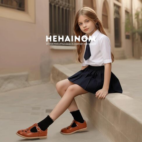 Hehainom Girls Mary Jane Shoes T-Strap Dress Ballet Flats Toddler Girls Wedding Party Uniform School Shoes in Saudi Arabia