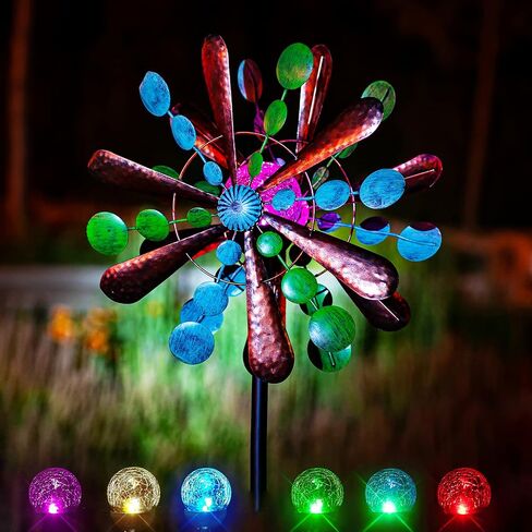 Solar Wind Spinner Aviator3 75in Multi-Color Seasonal LED Lighting Solar Powered Glass Ball with Kinetic Wind Spinner Dual Direction for Patio Lawn & Garden, Easy to Assemble and LED Color Changing in Saudi Arabia