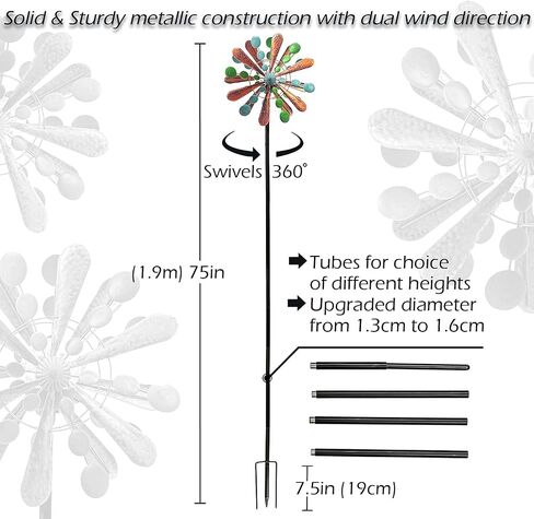 Solar Wind Spinner Aviator3 75in Multi-Color Seasonal LED Lighting Solar Powered Glass Ball with Kinetic Wind Spinner Dual Direction for Patio Lawn & Garden, Easy to Assemble and LED Color Changing in Saudi Arabia